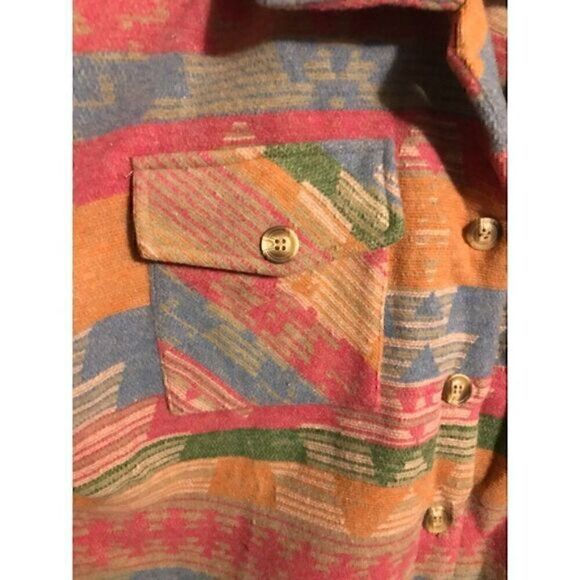 Aztec Western Colorblock Long Shacket Color Block Ethic Button Jacket M - Picture 7 of 7